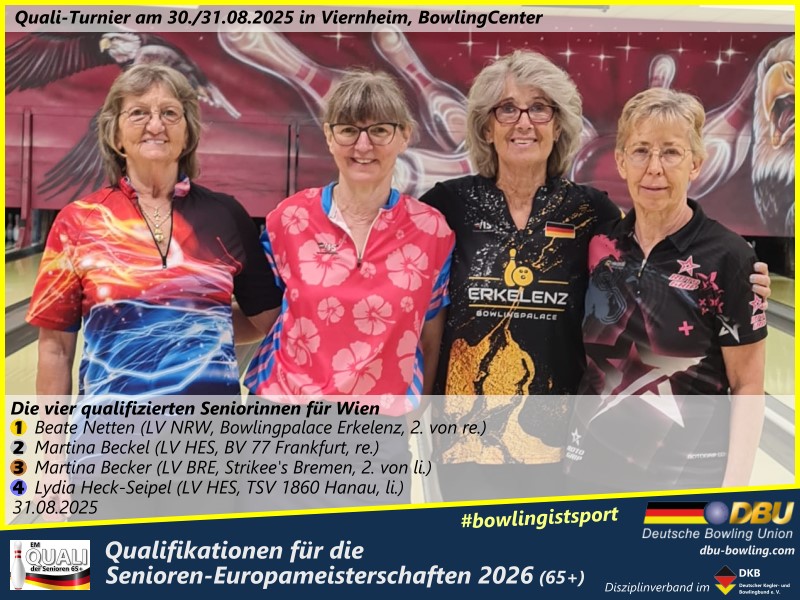 Lydia Heck-Seipel qualifiziert sich zur Teilnahme an den Europameisterschaften 2026 der Seniorinnen (65+) in Österreich (Wien)